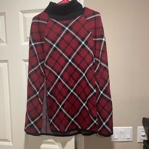 Plaid turtleneck Poncho Sweater